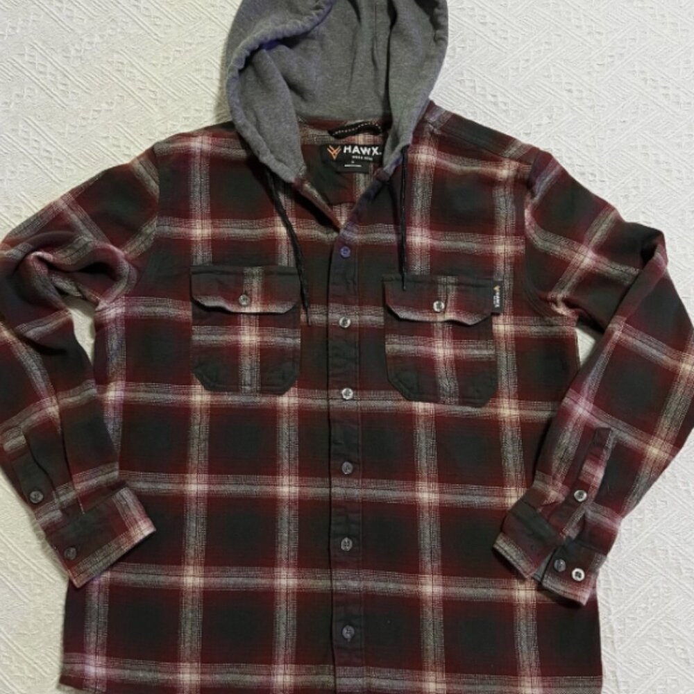 ♥️ Hawx Work Gear Men’s Hooded Flannel Shirt/Shacket Size L